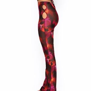 White Fox Boutique Black Red & Pink Floral Cutout Flare Pants Mesh Pants